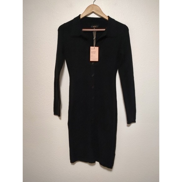 Quince Dresses & Skirts - Quince Black Eco-Knit Collared Long Sleeve Button Up Sweater Dress Size Small